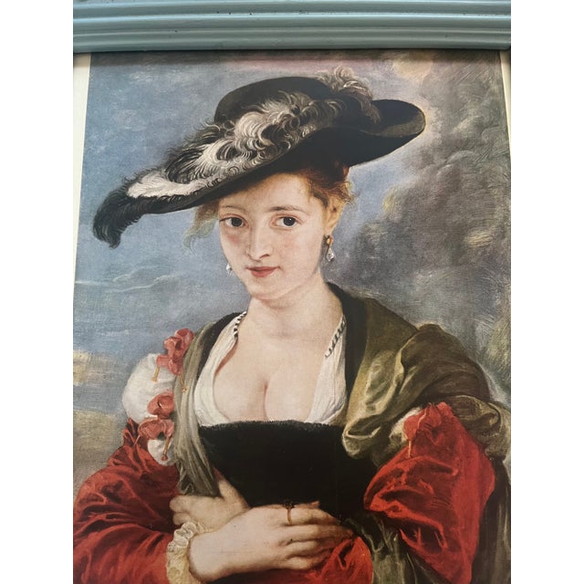 Fabulous Rococo era vintage portrait of Susanne Fourment 1622, this a vintage print and it framed in baby blue wood frame....