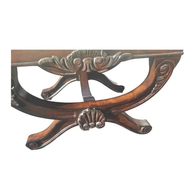Regency Hollywood Walnut Carved Upholstered Stool Bench For Sale - Image 4 of 6