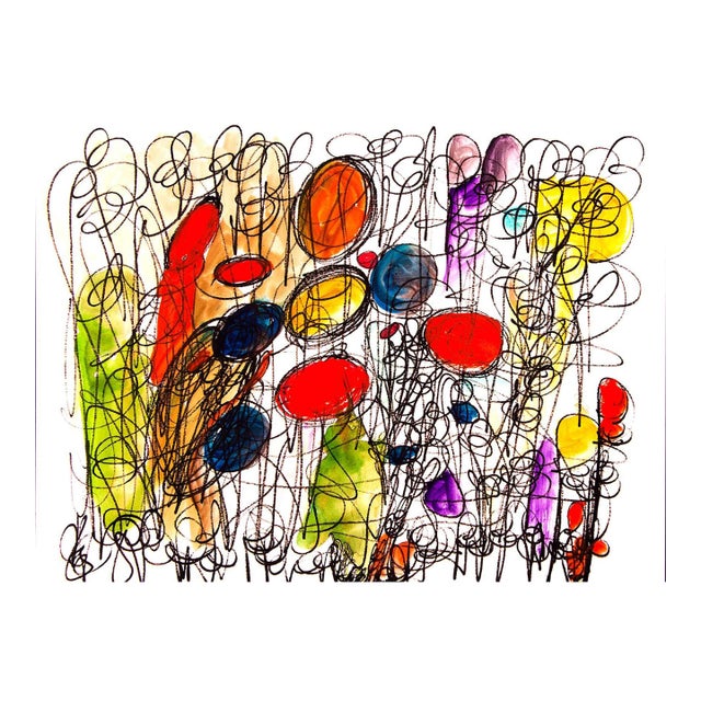 Hide and Seek — Abstract Expressionist Composition in Oil Markers & Acrylics, 18 × 24 In For Sale