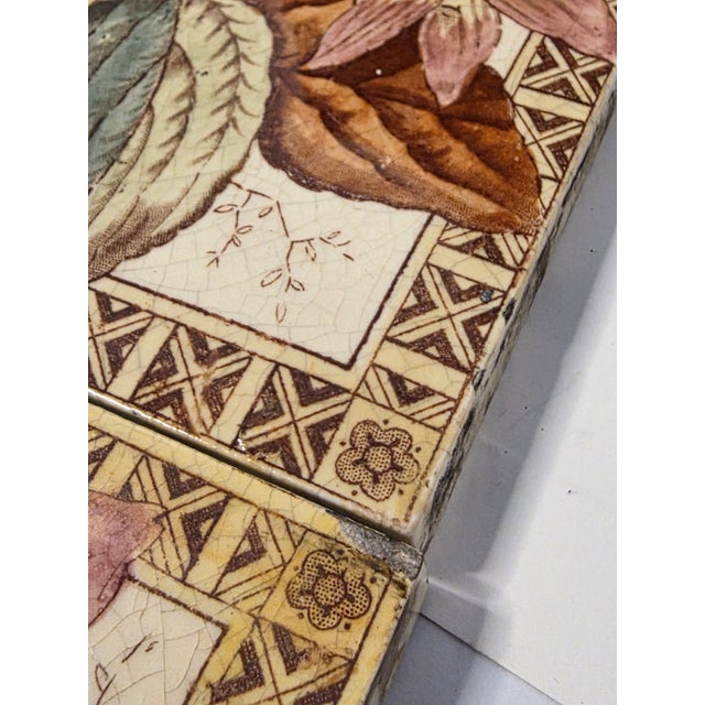 Brown Pair of Antique English Botanical Tiles For Sale - Image 8 of 14