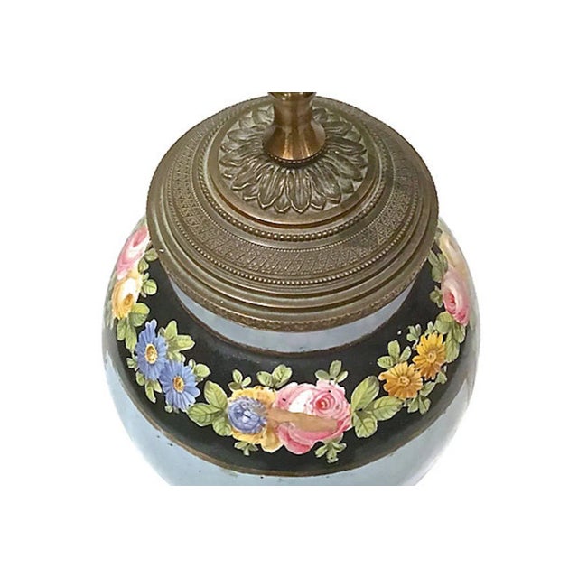 1900 - 1909 Antique Hand-Painted Porcelain Floral Lamp For Sale - Image 5 of 7