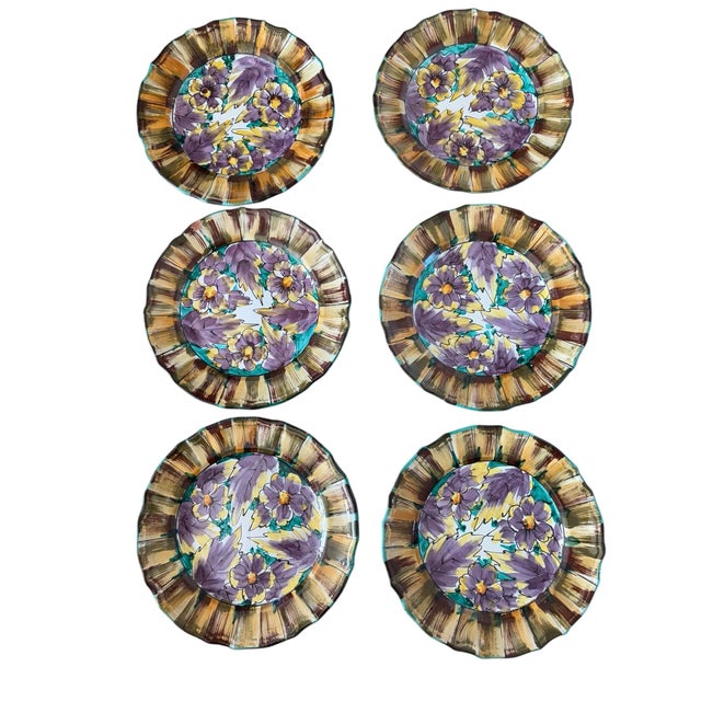 Italian 1960s Italian Hand Painted Floral Dinner Plates- a Set of 6 For Sale - Image 3 of 11