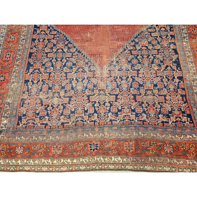 Antique Persian Malayer Rug, Hand-Knotted Wool, Geometric Pattern, 8x12, Terracotta & Navy For Sale - Image 11 of 16