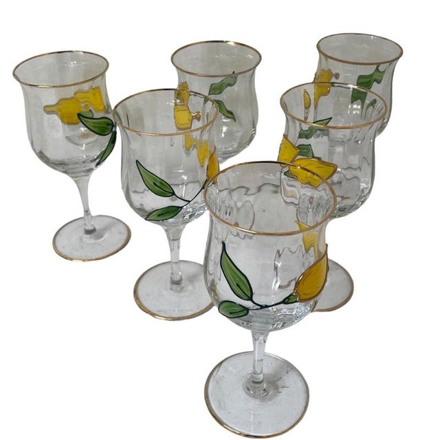 Gold Hand-Painted Tiffany Series Wine Glasses by Paul Nagel, Germany, Set of 6 For Sale - Image 8 of 9