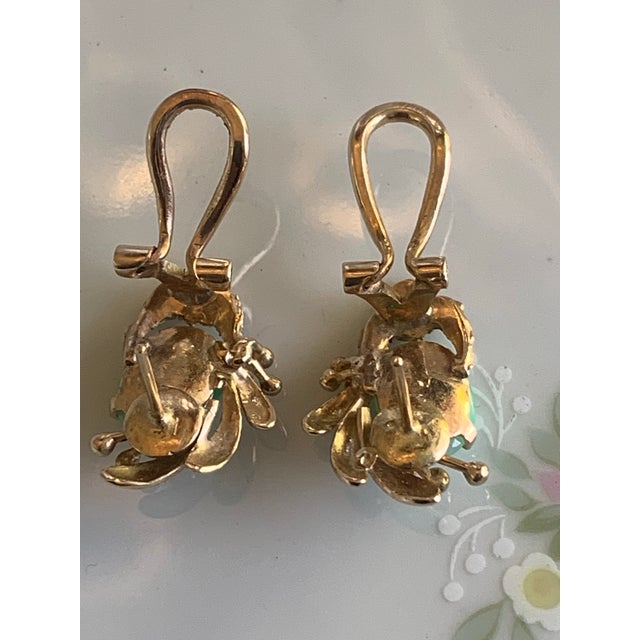 Vintage 14k Gold Jade Cabochon Earrings, A Pair For Sale In San Francisco - Image 6 of 9