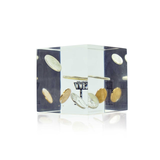 Late 20th Century Coin Cube Lucite Acrylic Paperweight For Sale - Image 11 of 12
