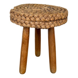 Rope and Oak Stool by Adrien Audoux and Frida Minet, 1950s For Sale