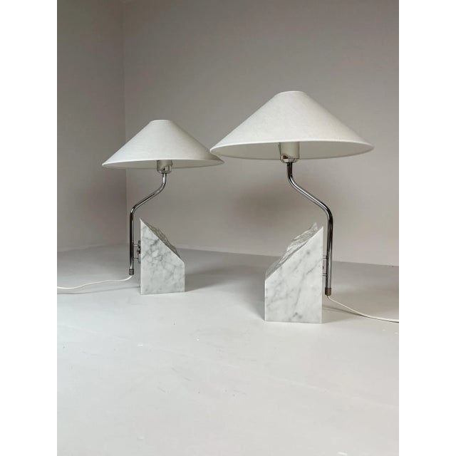 Bergboms Mid-Century Marble and Steel Table Lamps from Bergboms, 1970s, Sweden, Set of 2 For Sale - Image 4 of 17