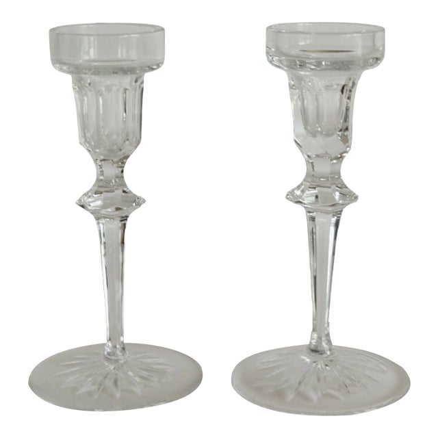1970s Modern Cut Crystal Glass Candlesticks - a Pair For Sale