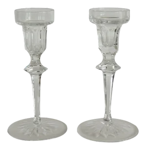 1970s Modern Cut Crystal Glass Candlesticks - a Pair