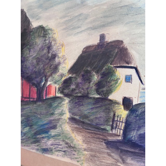 Vintage Coastal Village Drawing, Seaside Cottage Art - Signed For Sale - Image 4 of 10