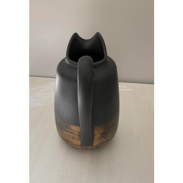 Contemporary Noritake Modern Graphite Color Stoneware Pitcher With Gold Metallic Wash Bottom For Sale - Image 3 of 6
