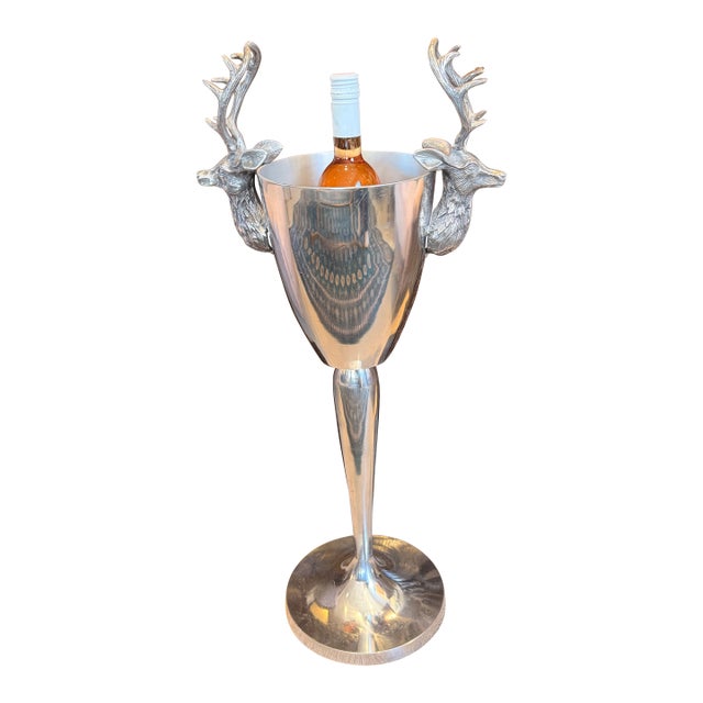 1980s Champagne/Wine Bucket on Stand With Stag Heads For Sale