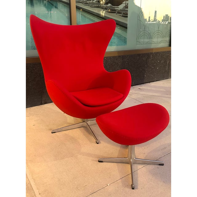 Metal Arne Jacobsen Egg Chair With Ottoman Fritz Hansen Made in Denmark For Sale - Image 7 of 9