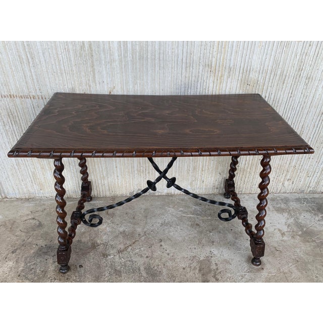 Spanish 19th Spanish Console/Desk With Iron Stretcher and Solomonic Legs For Sale - Image 3 of 12