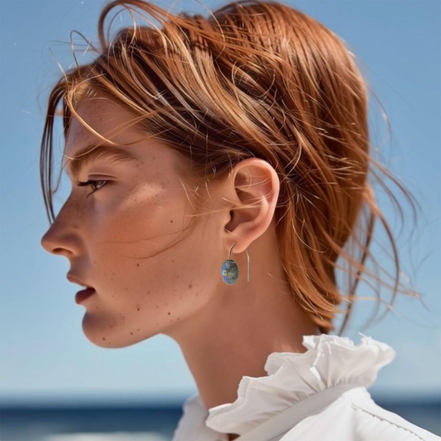 Metal Labradorite Turquoise Drop Earrings 14k Gold, A Pair For Sale - Image 7 of 7