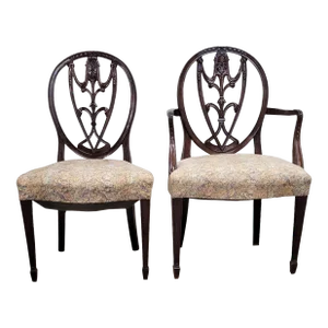 Vintage Georgian Federal Hepplewhite Style Shield Back Dining Chairs - Pair