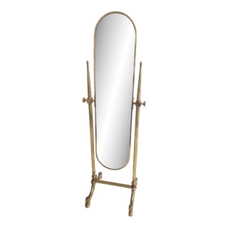Vintage Brass Cheval Full-Length Freestanding Mirror For Sale
