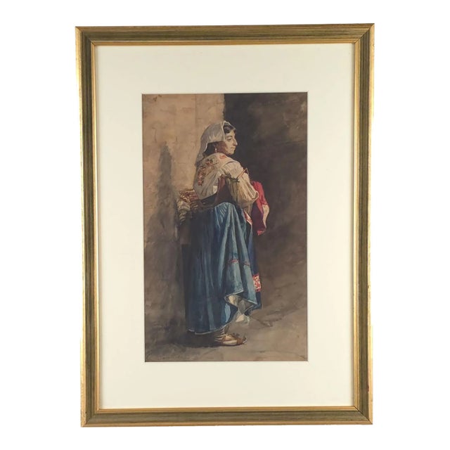 Watercolor of a Woman, Southern Italy, 19th Century or Earlier For Sale