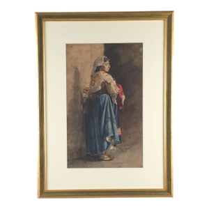 Watercolor of a Woman, Southern Italy, 19th Century or Earlier
