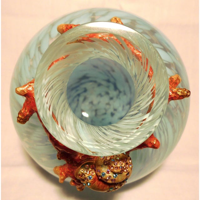 Title: Oceana Grotto Coral Shell Glass Vase. Maker: Jay Strongwater. Period: 2000s. Size: 5.5 H x 5 D inches. Origin:...