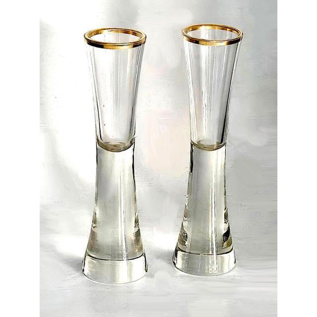 Metal 1930s Sea Glasbruk Heavy Bottom Champagne/Cocktail Glasses With Gold Band Rim - a Pair For Sale - Image 7 of 10