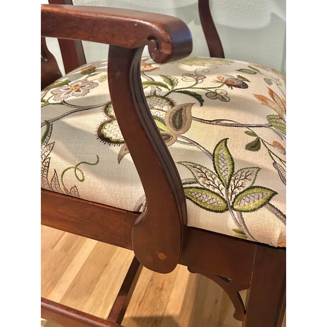 Vintage Thomasville Chippendale Side Chairs With Botanical Linen Upholstery - A Pair For Sale - Image 10 of 12
