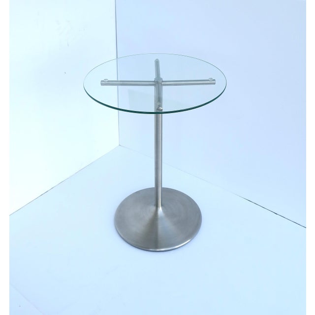 Contemporary Metal Glass Side Drinks Table, Modern Minimalist, Circa Late 20th Century For Sale - Image 3 of 10