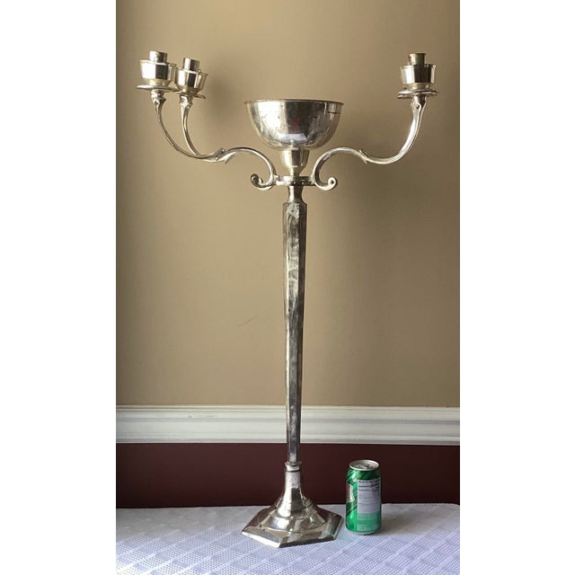 Vintage Church Altar Holy Water Font & Candelabra, 33 3/4”t., Silver Plate, 11 Lb For Sale - Image 4 of 12