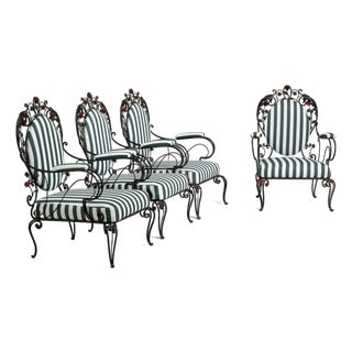 1950s Black Iron Set of 4 Outdoor Chairs For Sale