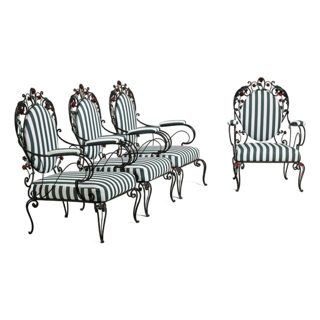 1950s Black Iron Set of 4 Outdoor Chairs For Sale