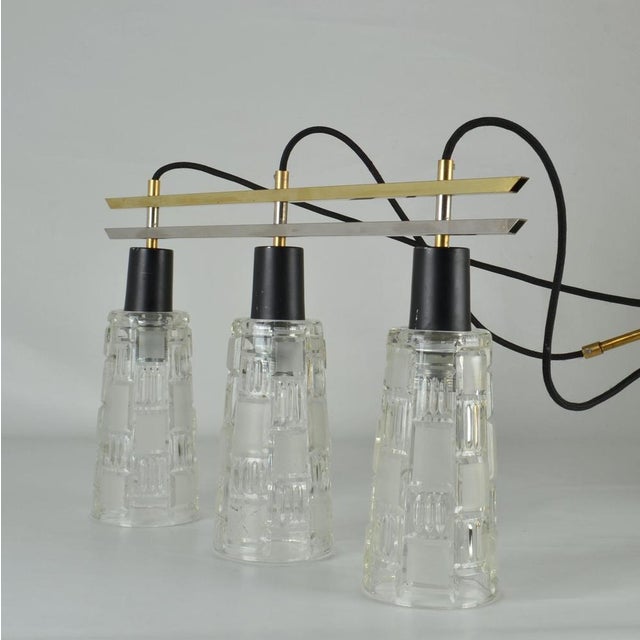 Triple Light Hanging Lamp in Brass Chrome and Clear Glass, 1960s For Sale - Image 13 of 14