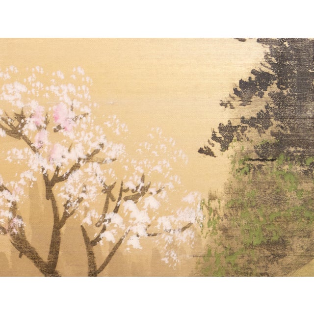 1960s Shōwa Era Japanese Byobu Screen, "Spring Landscape" For Sale In Dallas - Image 6 of 18
