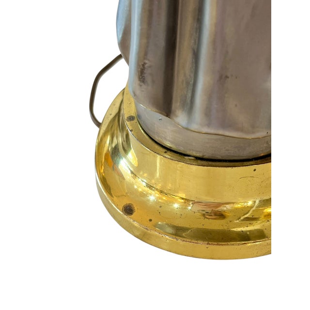 1980’s E. F. Chapman Dorothy Draper Trompe L’Oeil Style Silver Gray and Brass Lamp For Sale - Image 9 of 18