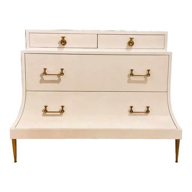 Modern White and Gold Mansard Chest of Drawers For Sale