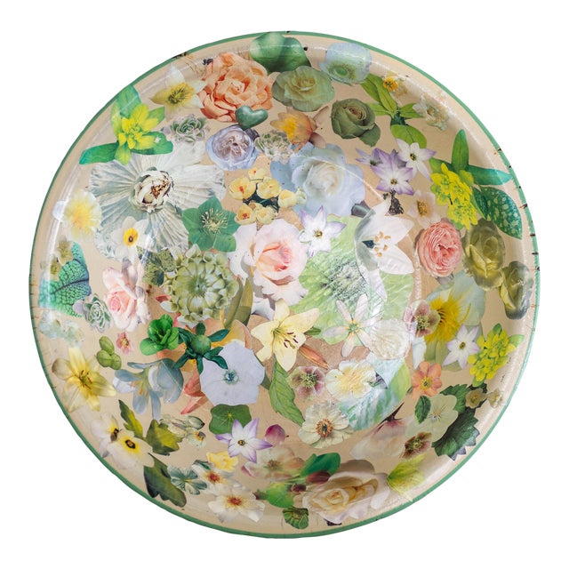 Vintage Floral Decoupage Large Enamelware Bowl For Sale