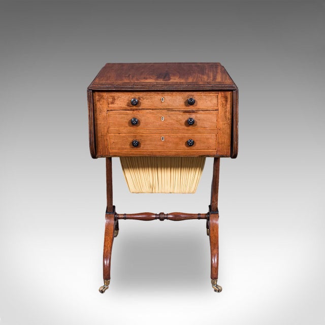 Brown Antique Drop Leaf Ladies Work Table, English, Sewing, Writing, Regency, c.1820 For Sale - Image 8 of 12