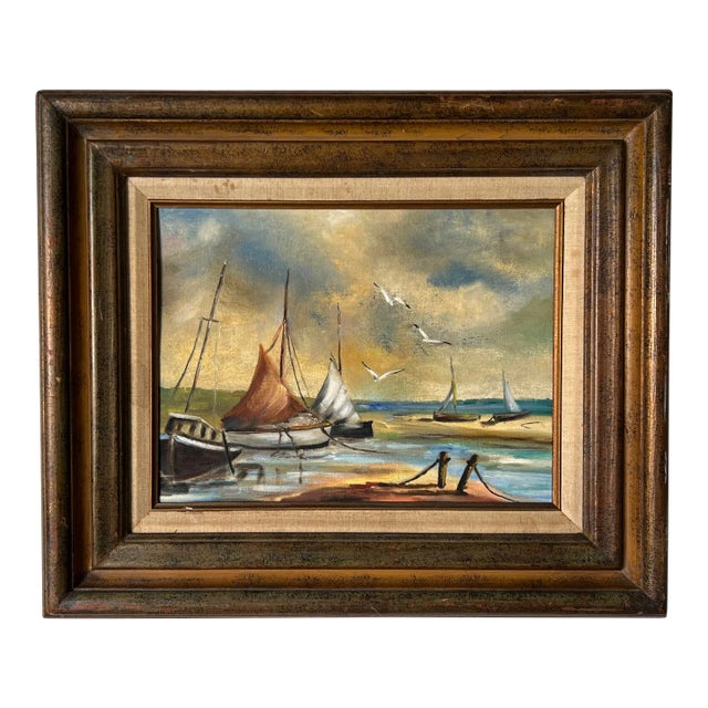Vintage Impressionist Seascape Oil Painting For Sale
