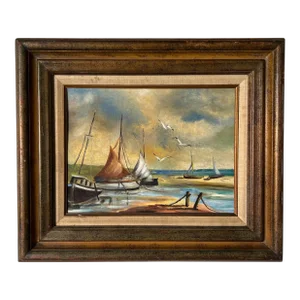 Vintage Impressionist Seascape Oil Painting