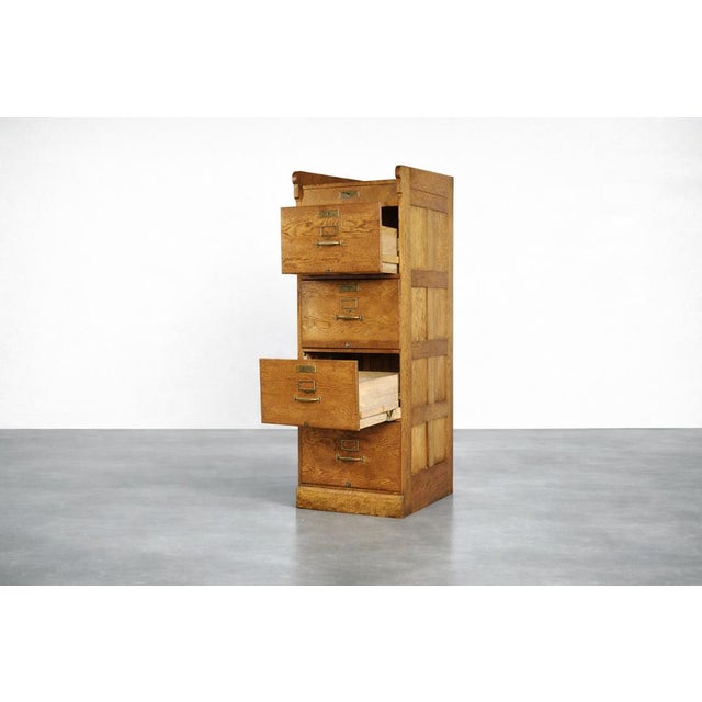 Vintage English Industrial Oak Filing Cabinet with Drawers, 1920s For Sale - Image 13 of 18