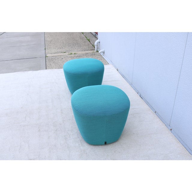 Organic Modern Andreu World Beat Ottoman in Blue Teal Fabric - A Pair For Sale - Image 9 of 18