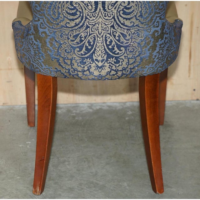 Gold English Elm Hall Chairs with Damask Upholstery, Set of 2 For Sale - Image 8 of 18