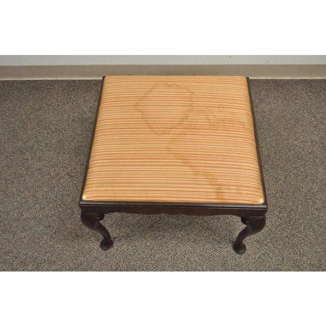 Wood Antique Schmieg & Kotzian Mahogany Wood Queen Anne Square Stool Bench Ottoman For Sale - Image 7 of 11