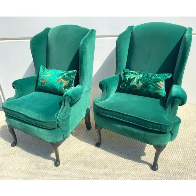 Mid Century Perfection Emerald Green Palm Beach Regency Velvet Wingback