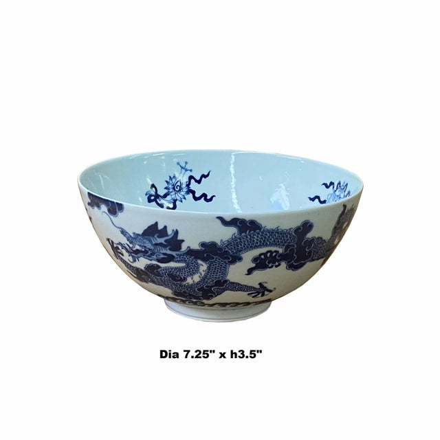 Chinese Blue & White Porcelain Hand Painted Dragon Phoenix Bowl For Sale - Image 4 of 7