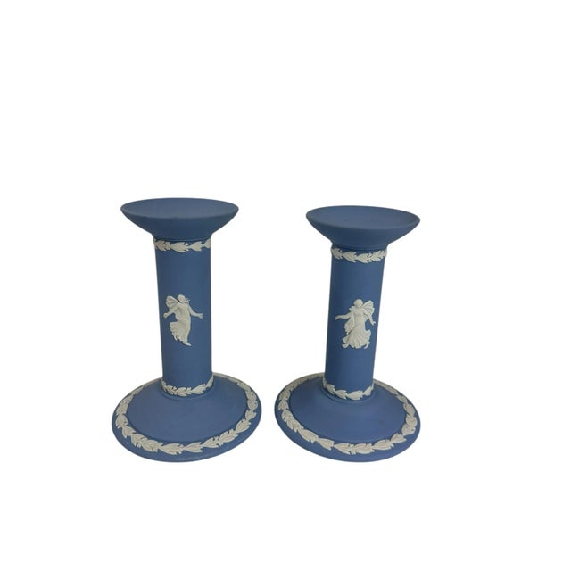 English Pair of Mid 20th Century Wedgwood Jasperware Candlesticks For Sale - Image 3 of 10