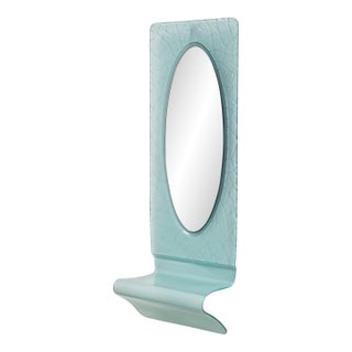 Wall Mirror With Console in Blue Glass, Italy, Mid-20th Century For Sale