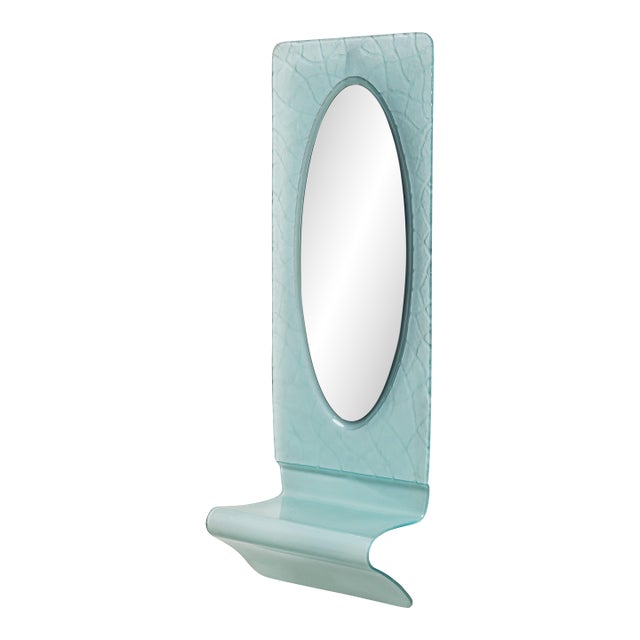 Wall Mirror With Console in Blue Glass, Italy, Mid-20th Century For Sale