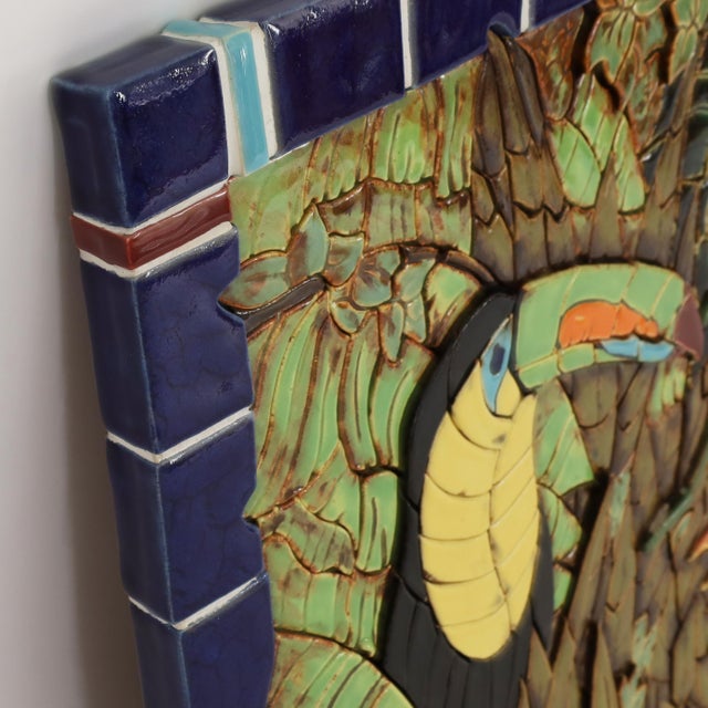 Green Wall Hanging Jungle Mosaic Tile Panel With Toucans For Sale - Image 8 of 9