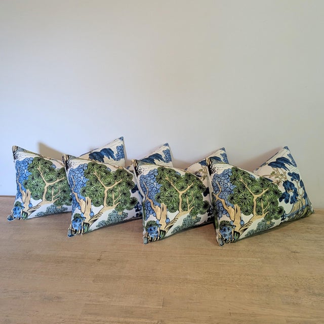 Not Yet Made - Made To Order Custom - Thibaut Asian Scenic Blue & Green Lumbar Pillows For Sale - Image 5 of 7